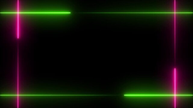 Abstract Neon Green and Pink Glowing Border Frame on Black Background for Futuristic Technology and Gaming Design Layouts