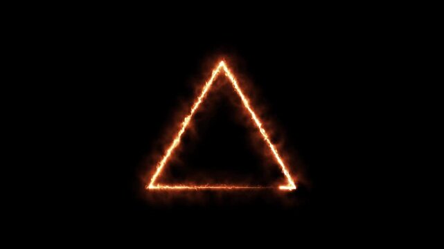 A vibrant glowing triangle frame made of fiery energy and sparks, set against a solid black background, creating a mysterious and powerful visual effect.
