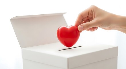 Hand Voting with Red Heart Shaped Ballot.