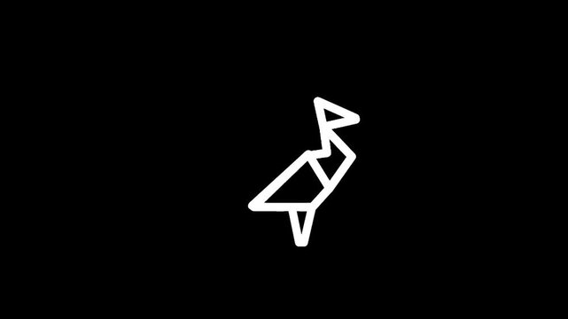 Minimalist white origami turkey logo on a black background, abstract geometric design