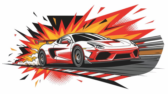 Racing sports car exploding with speed dynamic illustration graphic design