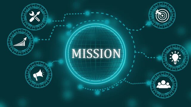 Mission statement diagram with business icons and globe