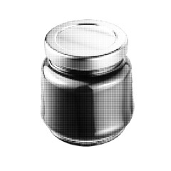 Halftone jam jar with lid for jelly, pesto, honey and marmalade. Realistic glass container for product package and advertising