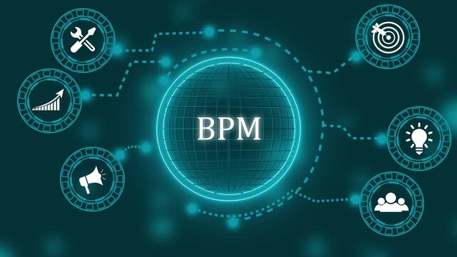 BPM concept with global network and icons business process management