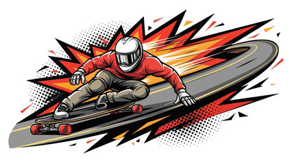 Skateboarder speeding down asphalt road in vector illustration © Muh