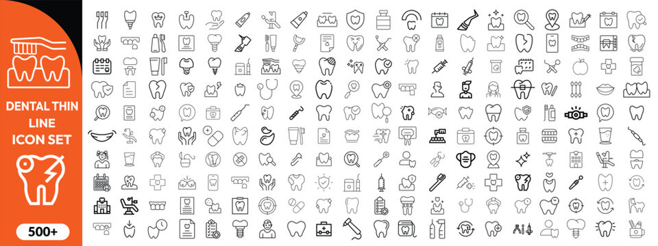 Dental thin line icons set. Tooth icon. Dentist, Dental, Tooth editable stroke icons collection. Vector illustration