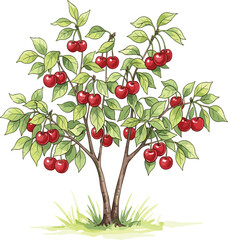 Cherry Tree with Red Cherries and Green Leaves branches 1
