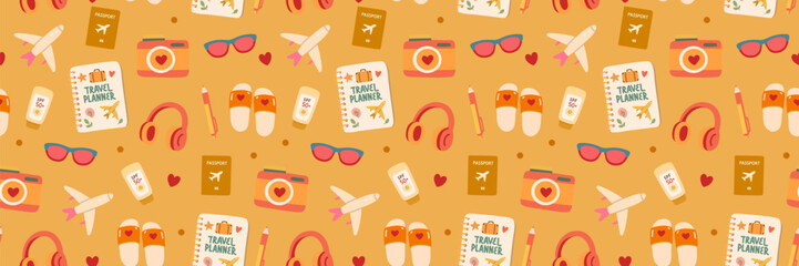 Summer travel seamless pattern.Time to Travel