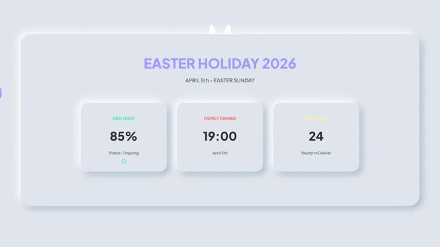 Sleek Digital Interface Design Showcasing Interactive Widgets for Event Management, Holiday Countdown, and Task Progress Tracking in a Modern, Minimalist Style
