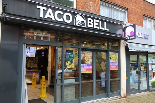 LONDON, UK - JULY 9, 2024: Taco Bell fast food restaurant chain location in London, UK.