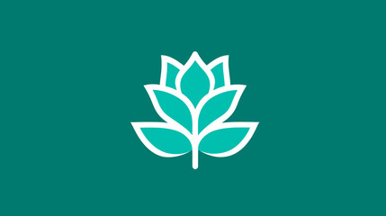 Minimalist Stylized White Lotus Flower Icon. Elegant Modern Floral Vector Graphic on Teal Background for Nature, Beauty, Wellness