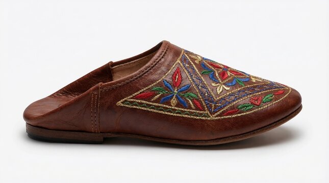 Traditional Moroccan Leather Slippers with Colorful Embroidery