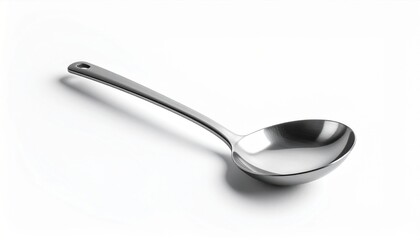 Close-up photographic capture of a single, clean ladle with a smooth metal finish, resting on a pristine surface, from FlyPro Firefly.