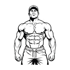 Fototapeta premium Muscular man illustration in dynamic pose with confident expression