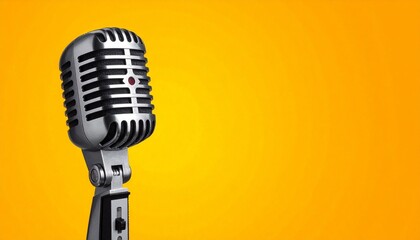 Retro Classic Silver Microphone on Vibrant Yellow Background