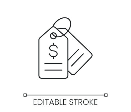 Price tag line icon with dollar sign for retail shopping sale discount and commercial labeling. Line with editable stroke single symbol. Outline vector illustration
