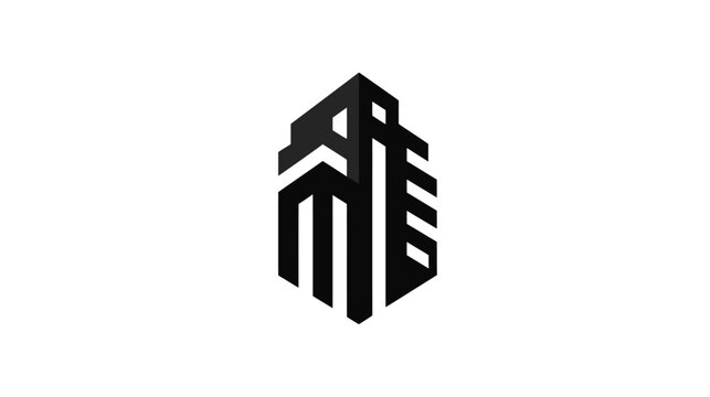 A geometric abstract shape composed of black lines and blocks against a white background