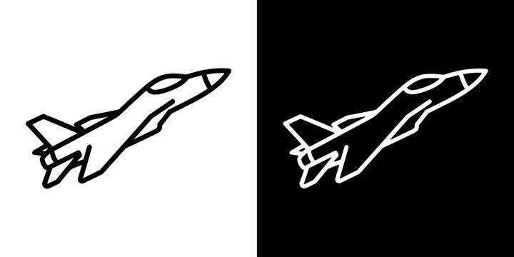 Fighter jet icon concept in flat black and white style on clean background vector illustration design.