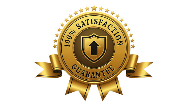 Golden Vintage Style 100 Percent Satisfaction Guarantee Badge with Shield