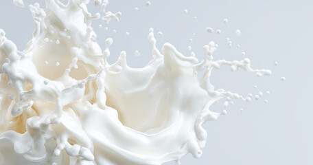 White milk splashing with droplets and a liquid wave