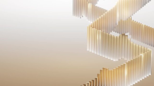 Elegant abstract gold white vertical bars forming spiral pattern neutral background. Seamless loop motion for luxury corporate presentation background wallpaper. Minimalist clean design.