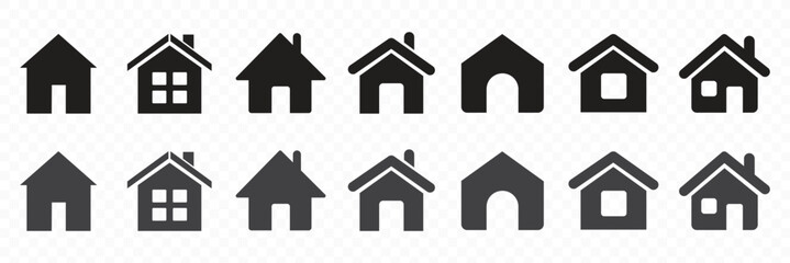 Home icon set for apps and websites. House symbol for UI navigation  outline and filled styles on transparent background