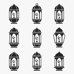 A set of Ramadan lantern silhouettes with a white background.