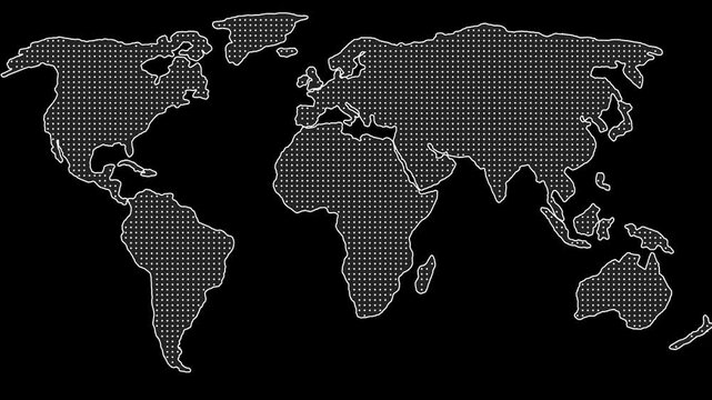 World map vector illustration in grey on black background
