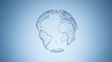 Abstract representation of the Earth's continents formed by shimmering water droplets on a gradient blue background.