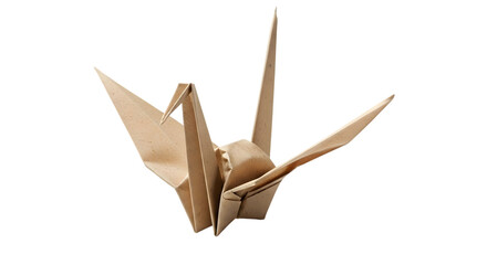 Handcrafted origami crane made from recycled brown paper isolated on a white background isolated on transparent background, isolated on white background, Vector, illustration