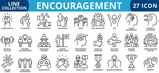Encouragement icon set outline style icon set collection vector illustration