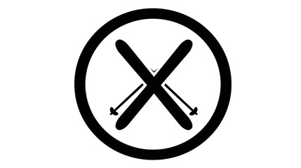 Obraz premium A simple, black and white icon featuring crossed skis and poles enclosed within a circular border