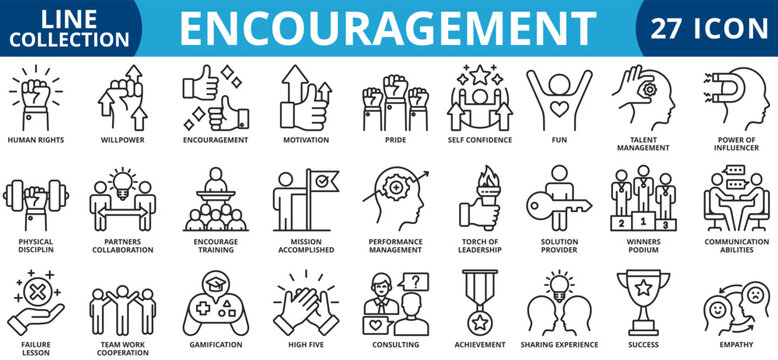 Encouragement icon set outline style icon set collection vector illustration