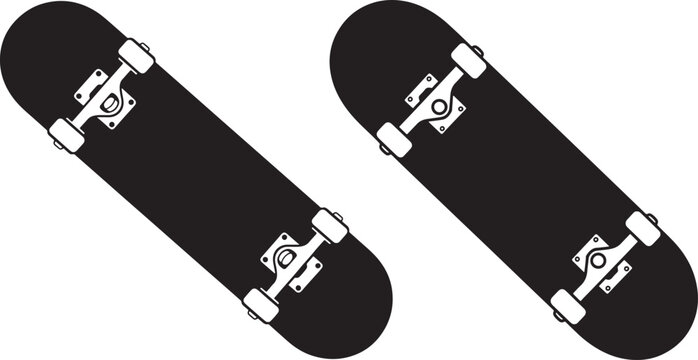 Two skateboard silhouette black deck on white