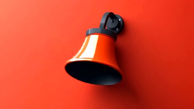 Bright red wall-mounted bell against a vibrant red background
