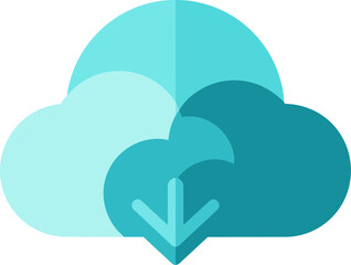 Cloud storage download concept with teal clouds and arrow