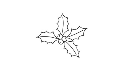 Simple black outline drawing of festive holly leaves and berries, a traditional Christmas plant symbol on an isolated white background.