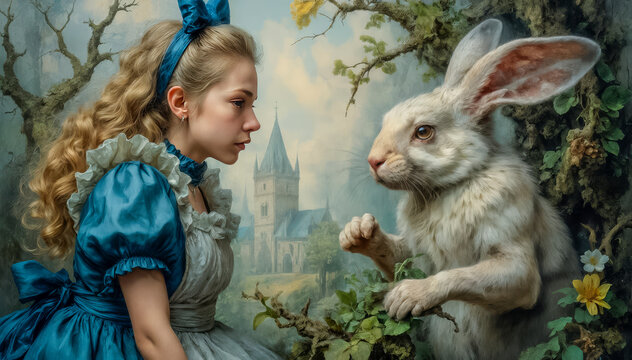 Beautiful Alice met a white rabbit, Alice in Wonderland,