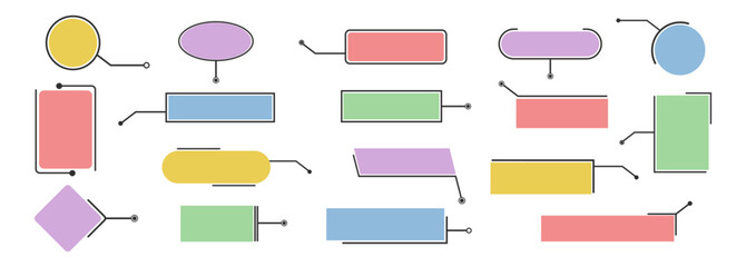 Workflow flowchart components with arrows connectors and outline shapes editable strokes for business interface layout and strategy planning isolated on transparent background