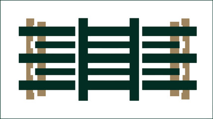 A dark green central ladder structure flanked by light brown vertical supports and dark green crossbars