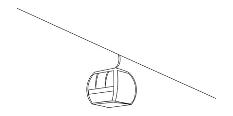 Cable car in continuous one line art drawing style. Aerial tramway black linear sketch isolated on transparent background. Vector illustration © Somit