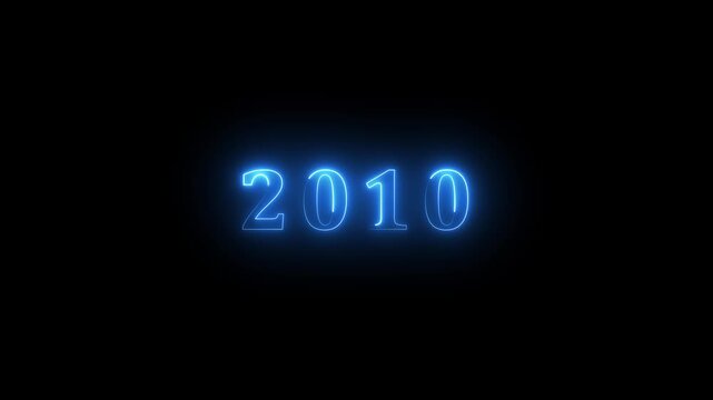 2010 neon line text. Abstract 2010 neon text animation, Glowing neon number text background 4k video animation . important year, important date 2010.4k