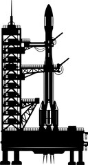 Obraz premium Rocket launch pad silhouette vector illustration
