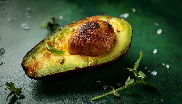 un trozo de palta asada en una superficie de piedra verde fresco hueso