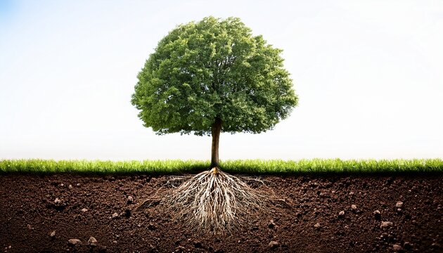 a solitary tree with roots exposed in the ground tree soil