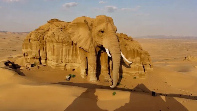 Elephant rock formation revealing geological wonder in al ula saudi arabias desert landscape and unique natural landmarks