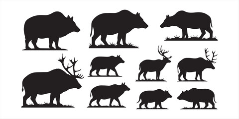 Big mammals of northern lands vector silhouettes, wildlife, arctic animals, vector illustration, wildlife silhouettes, mammals collection, northern mammals, nature vector art © Topu