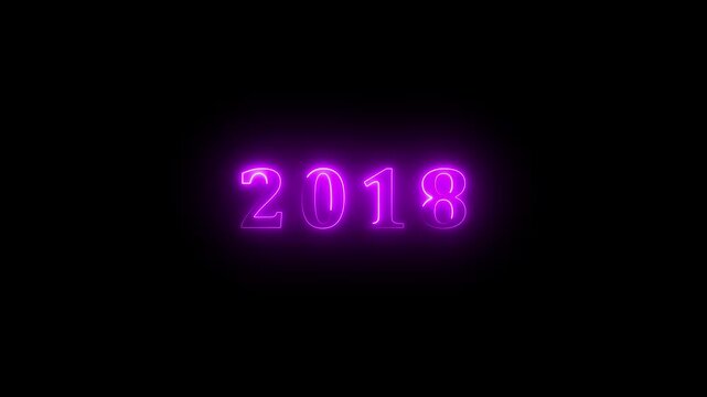2018 neon line text. Abstract 2018 neon text animation, Glowing neon number text background 4k video animation . important year, important date 2018.4k