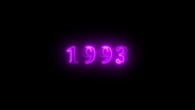 1993 neon line text. Abstract 1993 neon text animation, Glowing neon number text background 4k video animation . important year, important date 1993.4k