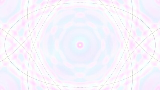 A symmetrical, abstract design featuring concentric, overlapping shapes in shades of pink, purple, and brown, forming a flower-like pattern on a light purple background